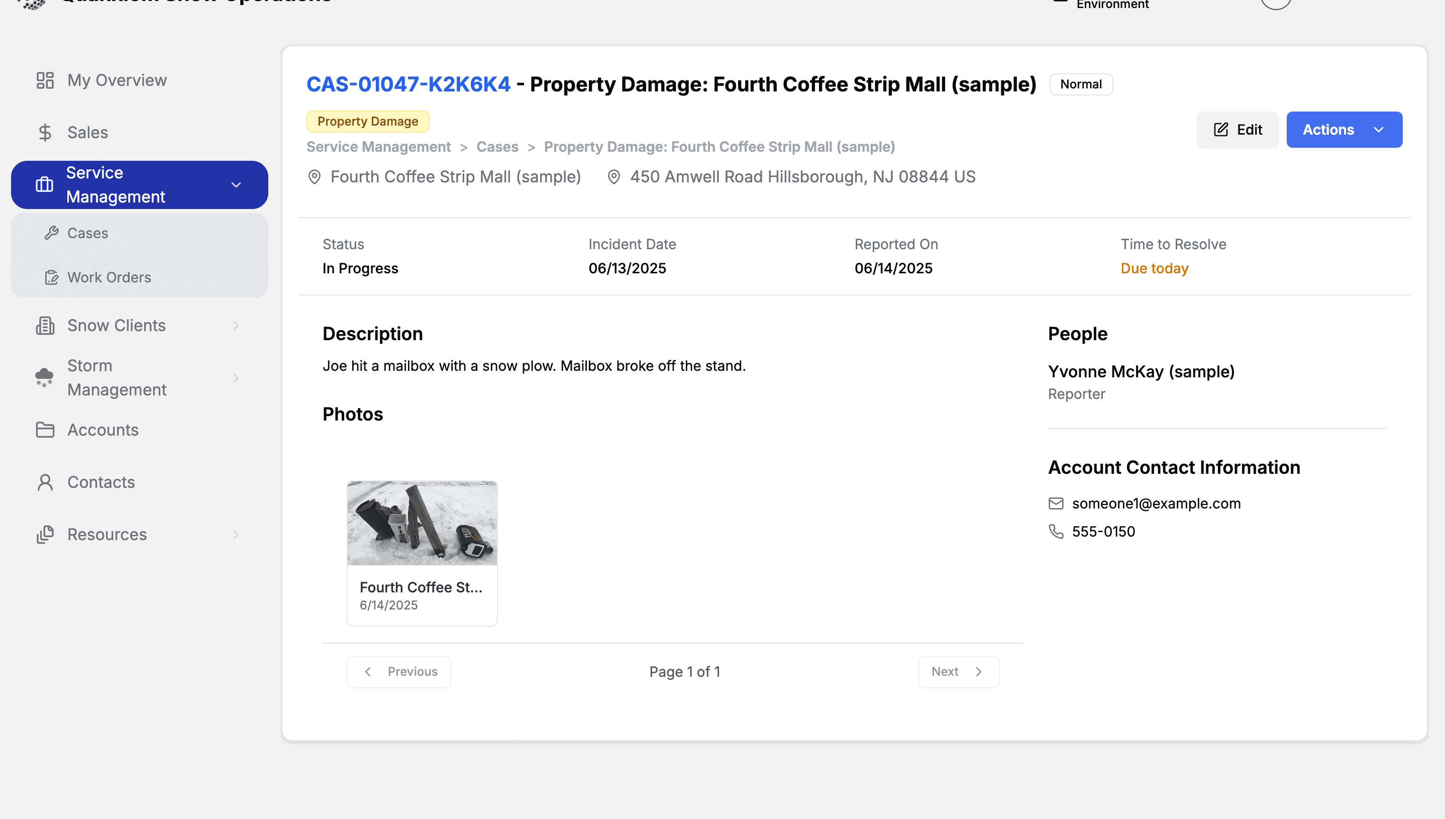 Quanxiom asset management interface showing comprehensive case management for property damage incidents